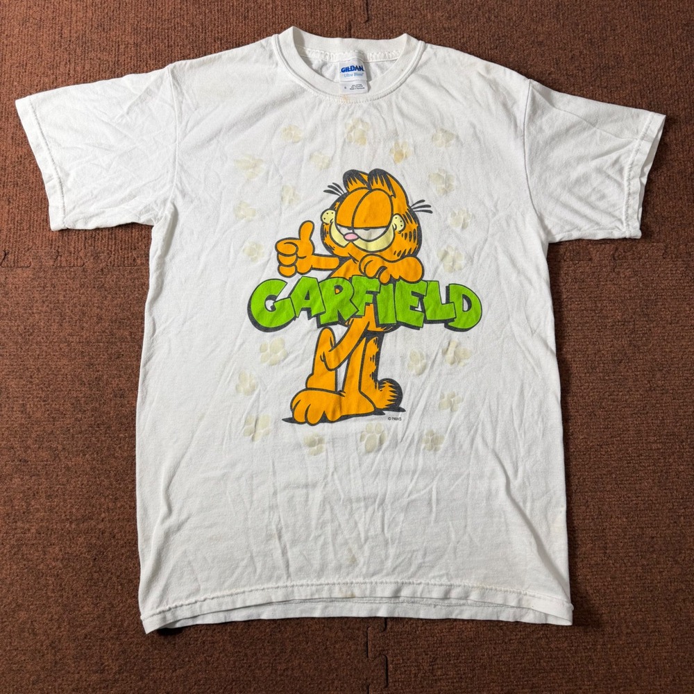 Gildan‎ Garfield Thumbs Up Graphic T-Shirt White Mens Small Cartoon Paw Prints
